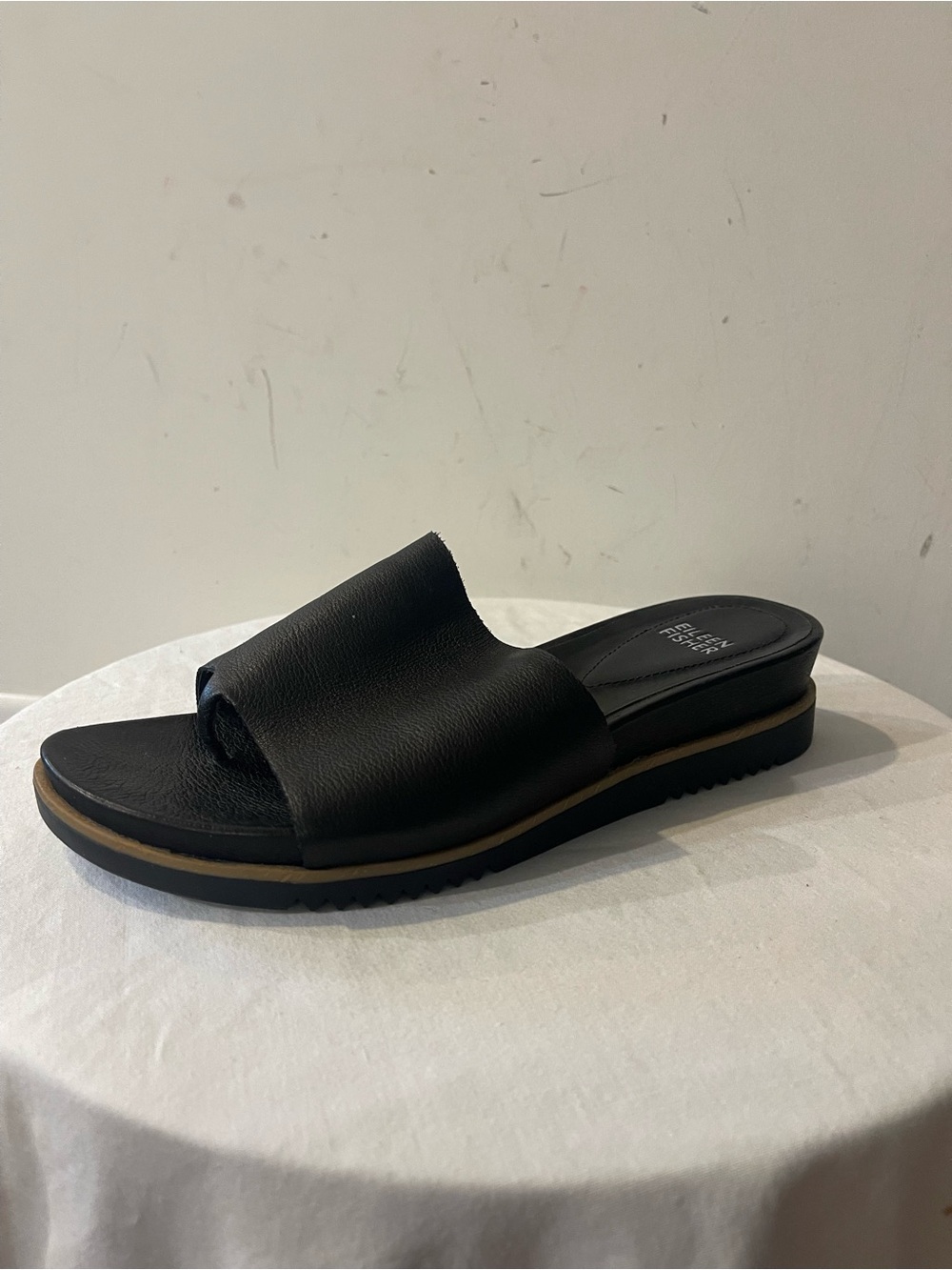 Eileen Fisher Leather Wedge Thing Slide NWOT